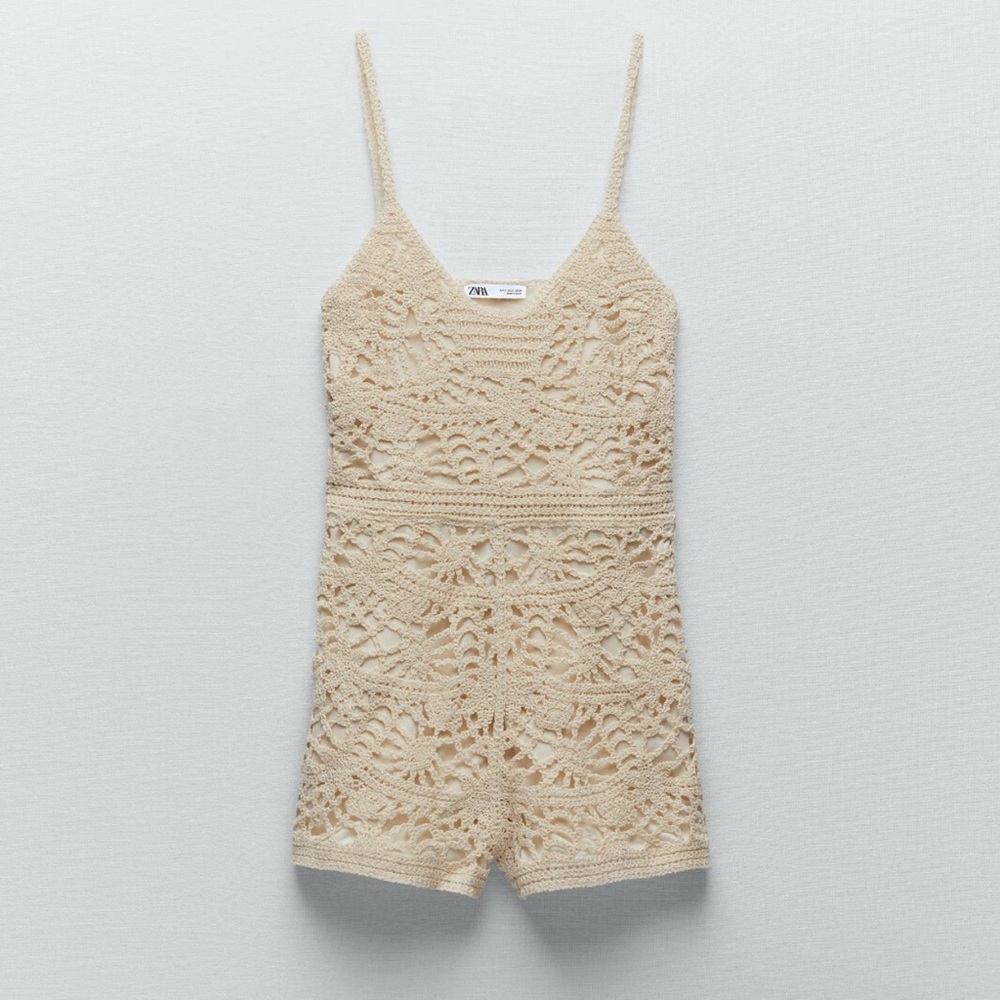 Zara Beige Crochet Knit Romper